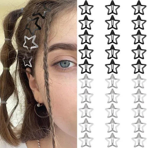 Miniatura 18 de Pinzas para el cabello Y2K de la década de 2000, pasadores de pelo antideslizantes, accesorios para el cabello de estrella plateadas, pinzas