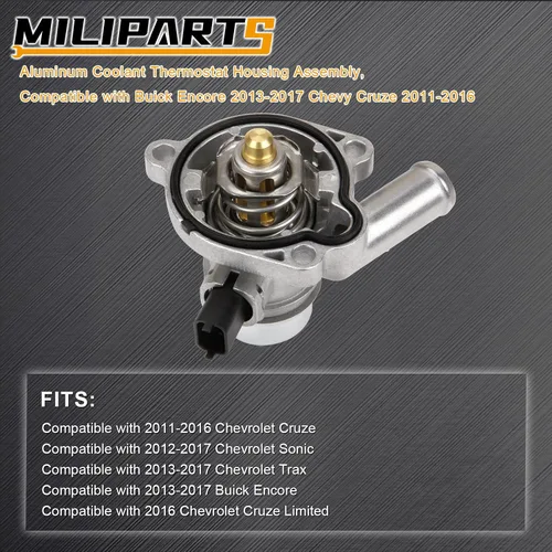 Miniatura 2 de Conjunto de carcasa de termostato de refrigerante de motor de aluminio mejorado compatible con Buick Encore 2013-2020 Chevy Cruze Sonic Trax