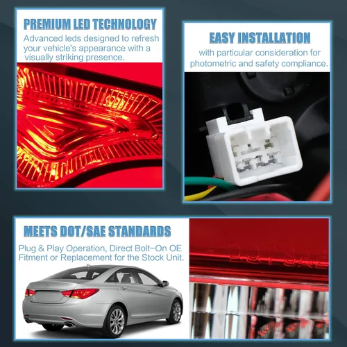 Miniatura 5 de VLAND Conjunto de luces traseras para Hyundai Sonata 6ª generación 2011-2014, Plug-and-play, rojo