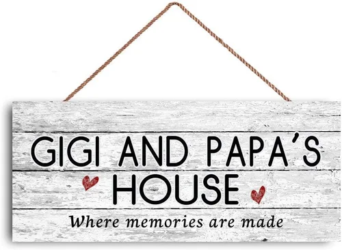 GUQFF - Letrero con texto en inglés "Gigi and Papa's House", de 12 x 6 pulgadas, con texto en inglés "Where Memories Are Made", estilo envejecido,