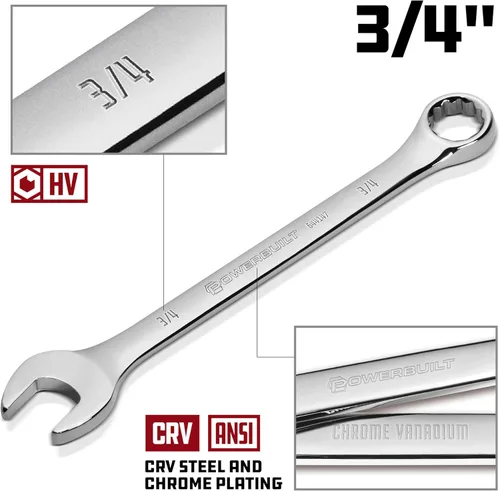 Miniatura 2 de Powerbuilt Llave combinada SAE de 3/4 pulgadas, caja de doble extremo de 12 puntos y extremo abierto, pulido de desplazamiento de 15 grados - 644147
