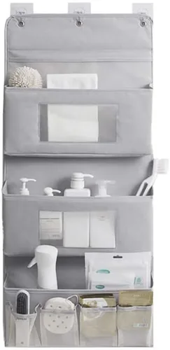 Miniatura 2 de Bolsas de almacenamiento para colgar sobre la puerta, organizador multifuncional con 3 ganchos adhesivos de pared para pared, dormitorio, baño