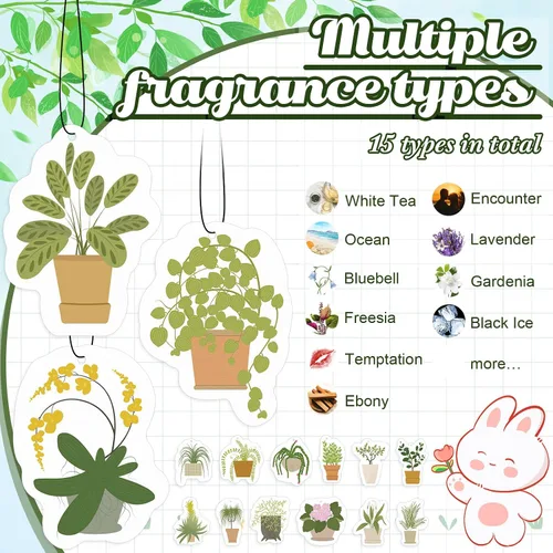 Miniatura 4 de 15 piezas de ambientadores de plantas colgantes divertidos, accesorios de plantas colgantes para espejo de coche, decoración de coche linda