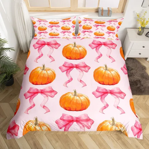 Miniatura 8 de Erosebridal Juego de funda de edredón individual de pavo de Acción de Gracias, juego de ropa de cama de calabaza y hojas de otoño para niños