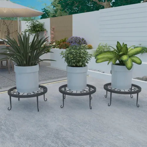 Miniatura 6 de TYZ Juego de 3 soportes de metal para plantas en maceta (negro)