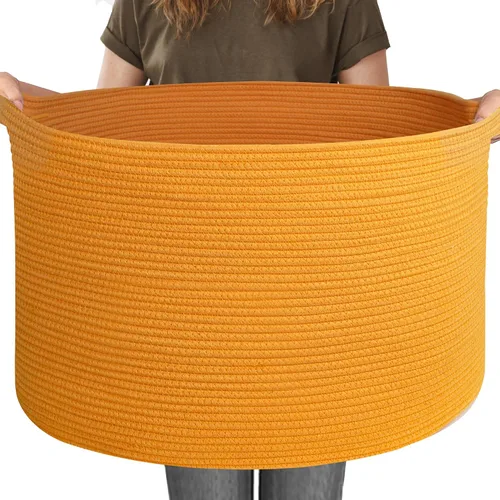 Miniatura 13 de MEGASKET Cesta grande de manta negra, 22 x 22 x 14 pulgadas, contenedor de cuerda tejida para almacenamiento, caja de almacenamiento de juguetes