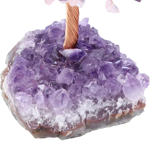 Miniatura 6 de Jovivi - Árbol de dinero de cristal curativo de amatista natural + cuarzo transparente + cuarzo rosa en base de geoda de druzy de amatista, Cuarzo