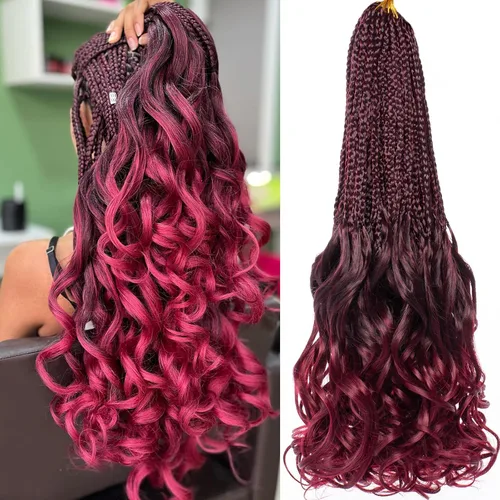 Miniatura 32 de COOKOO 10 pulgadas, 9 paquetes (135 hebras), trenzas de ganchillo rizadas francesas negras, trenzas de ganchillo negras con extremos ondulados
