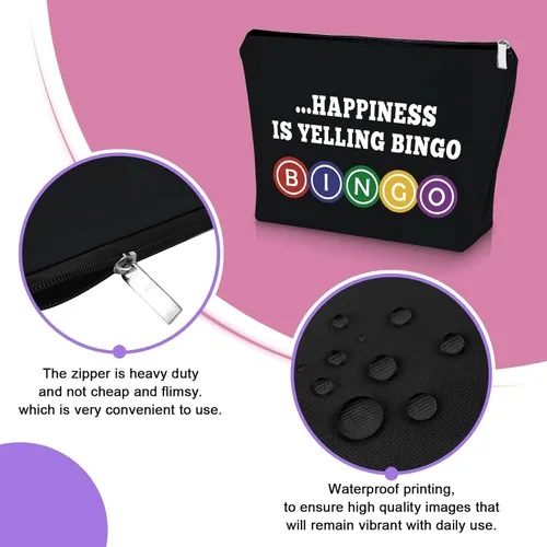 Miniatura 3 de Sazuwu Bolsa de maquillaje de regalo para amantes del bingo, Negro & Rosado