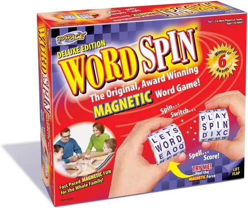 Miniatura 4 de Geospace Word Spin Deluxe Family Edition para adultos y niños – El galardonado juego de palabras magnético con 20 ruedas giratorias magnéticas