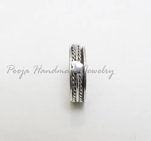 Miniatura 3 de Anillo giratorio de plata de ley 925, hecho a mano, para aliviar la ansiedad, banda giratoria fina para mujeres, anillo de preocupación, joyería