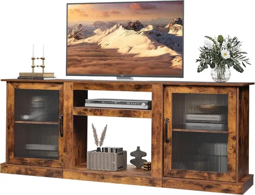 Miniatura 18 de WLIVE Soporte de TV con chimenea para TV de 65 pulgadas, centro de entretenimiento con chimenea eléctrica de llama realista 3D, consola de TV