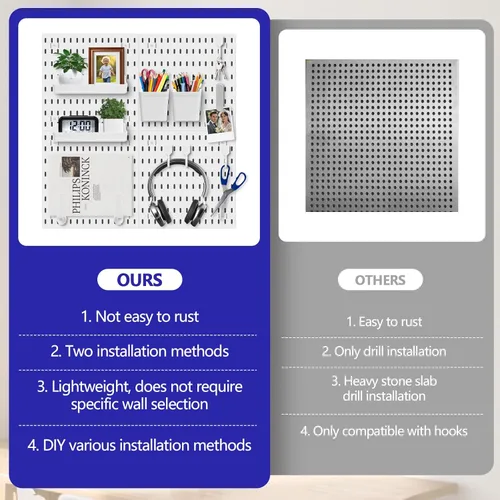 Miniatura 6 de Kit de Combinación de Tablero Perforado, Organizador de Pared Modular Blanco de Tablero Perforado con 4 Tableros Perforados y Accesorios Colgantes