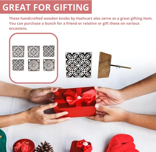 Miniatura 4 de Hashcart Pomos de madera para gabinetes de cocina, juego de 6 pomos tallados a mano con diseño floral para gabinete y cajón, color marrón