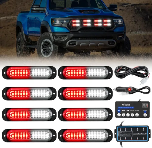 Miniatura 13 de Nilight 8 piezas de luces estroboscópicas LED 12 LED ámbar blancas, luz de emergencia 12 V 24 V, luz de advertencia de peligro con función