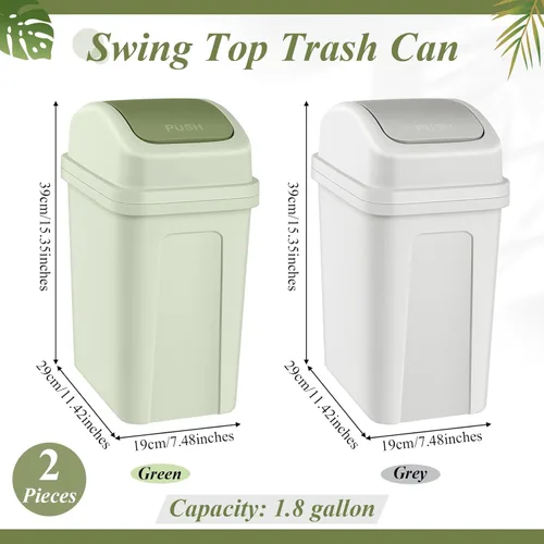Miniatura 2 de Sumind 2 piezas cubos de basura de baño de 2.6 galones con tapa oscilante, cubo de basura pequeño de plástico para baño, cubo de basura para Verde
