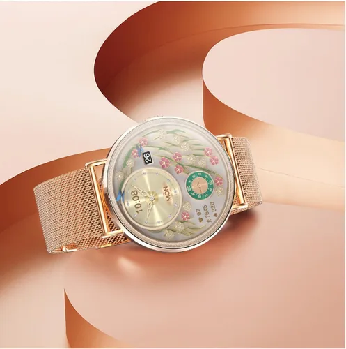 Miniatura 6 de Reloj inteligente para mujer, pantalla AMOLED de 1.32 pulgadas, frecuencia cardíaca, SpO2, monitor de sueño, calorías, clima, más de 100 modos