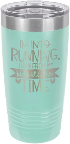 Miniatura 17 de Taza con texto en inglés "I RUN FROM MY KIDS 20oz Drink Tumbler with Straw », grabada con láser, taza de viaje con divertidas citas de Yeti Rambler