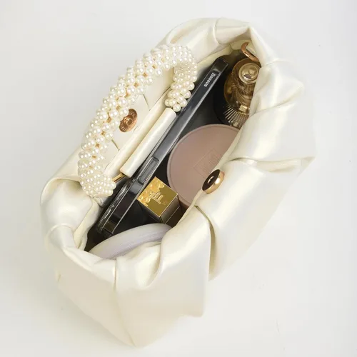 Miniatura 3 de Valleycomfy Bolsos de mano de noche con perlas para mujer, de cuero suave, fruncidos, cruzados, bolsa de hombro para fiestaboda