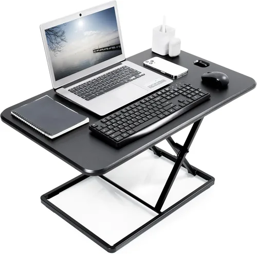 Miniatura 13 de VIVO Desk-V001J - Elevador de escritorio de pie ajustable en altura superior, ultra delgado, convertidor de escritorio compacto para monitor o Negro