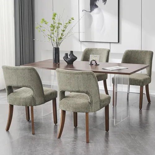 Miniatura 5 de VKNOW Juego de 2 sillas de comedor de madera, silla de comedor tapizada en tela moderna, silla de cocina, silla de cena de granja para cocina y Verde