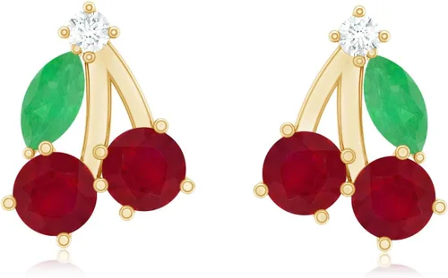 Miniatura 7 de Aretes de cereza esmeralda y rubí natural para mujer, calidad AAA certificada, aretes de tuerca de cereza roja