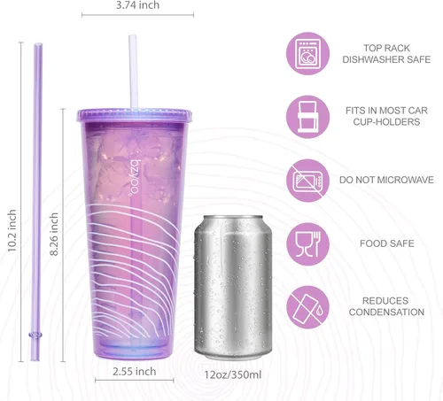 Miniatura 8 de bzyoo SIP - Vaso de plástico de doble pared de 24 onzas (710ml) con tapa y pajita, taza de viaje para bebidas frías reutilizable, café helado, taza