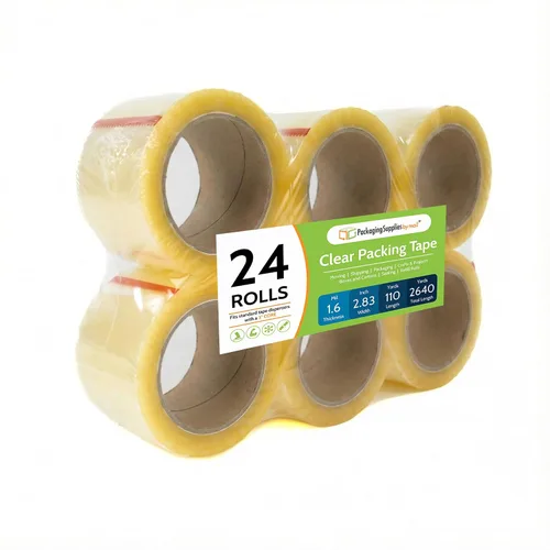 PSBM - Cinta de embalaje transparente, 24 rollos de 1.6 mil, 2.83 pulgadas, 110 yardas por rollo, cinta resistente para embalaje, envío, mudanza y