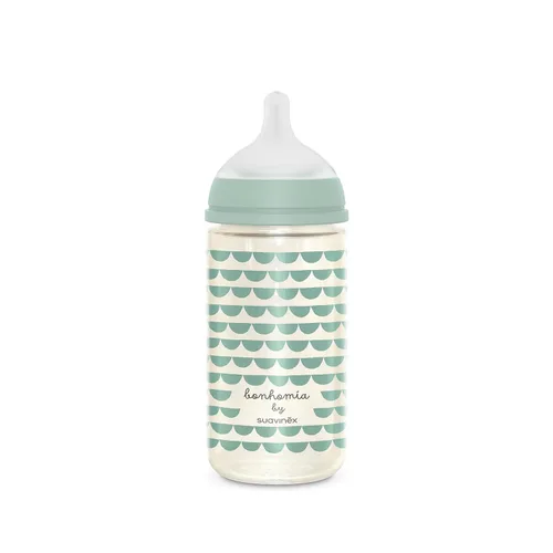 Miniatura 2 de Suavinex Bonhomia - Biberón de vidrio con pezón de silicona SX PRO, biberones anticólicos, biberones para bebés amamantados, flujo medio, 3 meses, 8