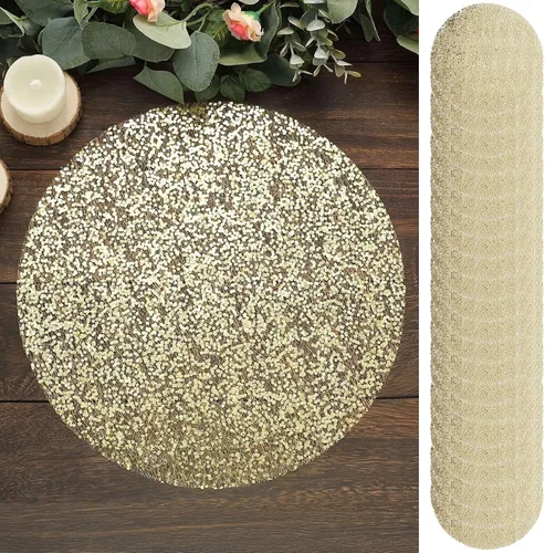 Miniatura 14 de Efavormart - Juego de 10 manteles individuales redondos de malla con purpurina dorada metálica de 13 pulgadas, manteles individuales decorativos