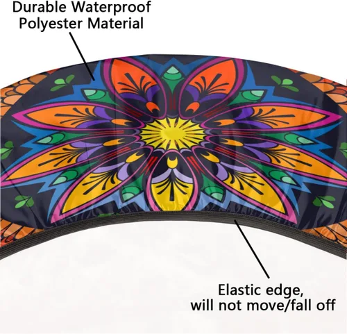 Miniatura 3 de cfpolar Mantel redondo con diseño mandala y borde elástico, mantel étnico lavable y limpiable con flores coloridas, funda de mesa de poliéster