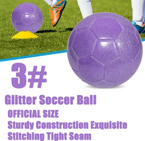 Miniatura 2 de Juego de pelota de fútbol con purpurina con inflador, tamaño 3, 4, 5, bolas de entrenamiento rosa dorado y morado para jóvenes, adolescentes
