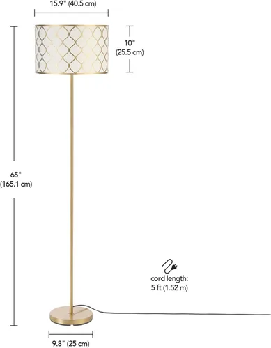 Miniatura 9 de GLOBE Electric 65787 Kinsley - Lámpara de pie de 65 pulgadas, latón mate, malla metálica sobre pantalla de algodón
