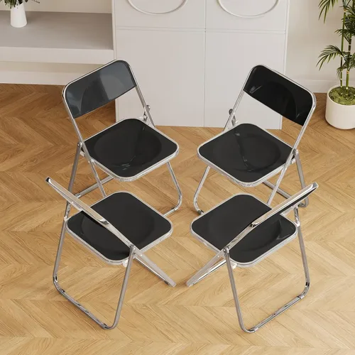 Miniatura 10 de JPBSTO Paquete de 2 sillas plegables de plástico negro, par ejecutivo apilable para oficina, sala de conferencias, área VIP (capacidad de 300 libras)