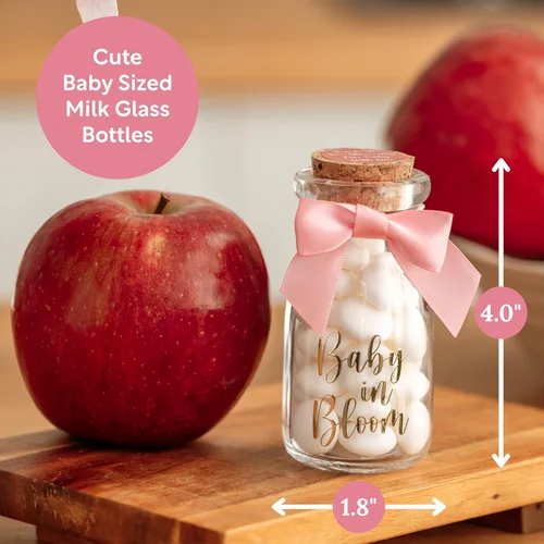 Miniatura 2 de Ethisa Vintage Paquete de 12 Botellas de Vidrio de Leche Baby in Bloom con Cintas y Calcomanías - Elegantes Regalos de Baby Shower para Invitados