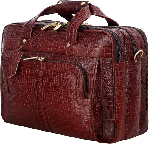 Miniatura 3 de Maletines de cuero de grano completo de 16 pulgadas para computadora portátil, bolsas de hombro para hombres y mujeres, bolsa de trabajo de Marrón