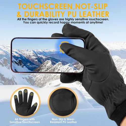 Miniatura 5 de Guantes de esquí de invierno para hombres y mujeres, impermeables, térmicos, ligeros para pantalla táctil, con agarre antideslizante para ciclismo