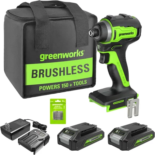 Miniatura 12 de Greenworks - Taladro de impacto sin escobillas de 24 V de 1/4 pulg. inalámbrico, (2) baterías de 2.0 Ah, cargador compacto y bolsa incluidos