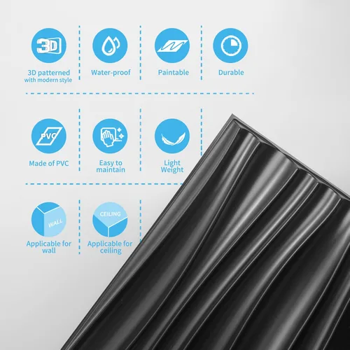 Miniatura 9 de Art3d - 24 paquetes de paneles de pared 3D para decoración interior del hogar, paneles de acento de pared texturizados ondulados de PVC para sala