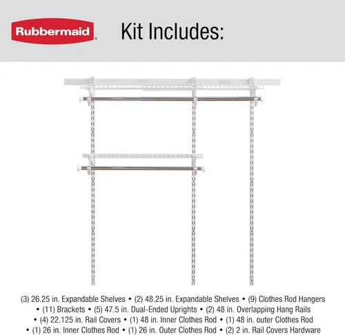 Miniatura 6 de Rubbermaid Configurations Kit de Armario Personalizado 3-6 Pies Estantería de Alambre de Metal Ajustable Acabado Blanco Sistema de Organización