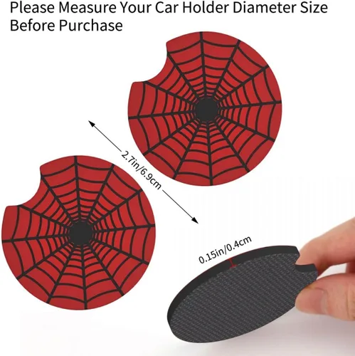 Miniatura 3 de Funda para volante de telaraña roja con 2 posavasos para automóvil, protector de volante antideslizante y transpirable de 15 pulgadas, accesorios