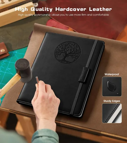 Miniatura 3 de Cuaderno rayado para mujeres y hombres, 256 páginas, tamaño A4, grande, de tapa dura, de cuero, para escribir, viajes, negocios, trabajo, escuela