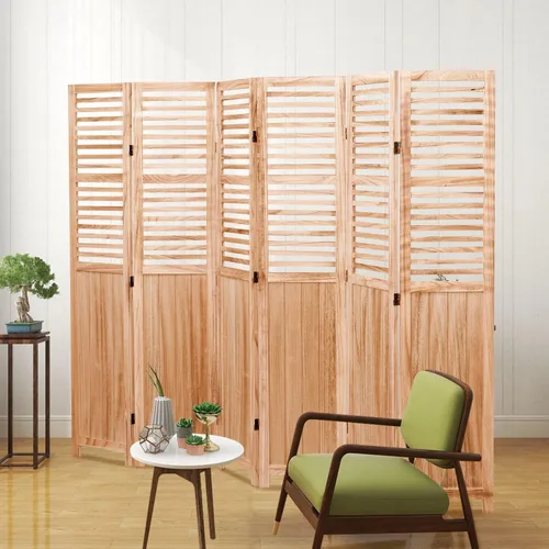 Miniatura 8 de Divisor de habitación plegable de 4 paneles, panel de privacidad de madera de Paulownia independiente de 5.6 pies con estantes de almacenamiento