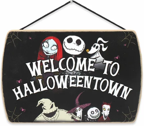 Miniatura 7 de Disney The Nightmare Before Christmas Jack Skellington - Decoración colgante de pared de madera, divertido letrero de Halloween para decoración