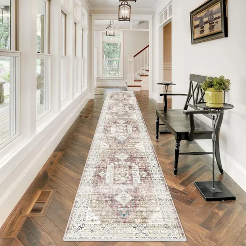 RUUGME Alfombra Pasillera Lavable 2'6x12 - Alfombra de Pasillo con Respaldo Antideslizante Alfombras Resistentes a Manchas para Sala de Estar