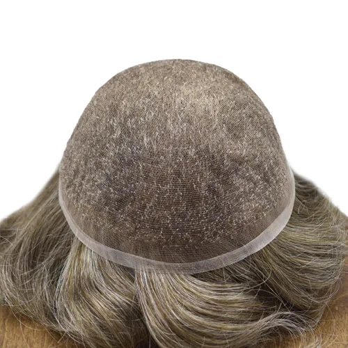 Miniatura 201 de Toupee para hombres nudos blanqueados hombres toupee hairpieces europeo virgen sistema de reemplazo de cabello humano suave encaje francés hombres