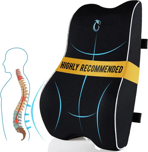 Almohada de apoyo lumbar para silla de oficina y asiento de automóvil, cojín ergonómico de espuma viscoelástica con correas ajustables dobles, malla