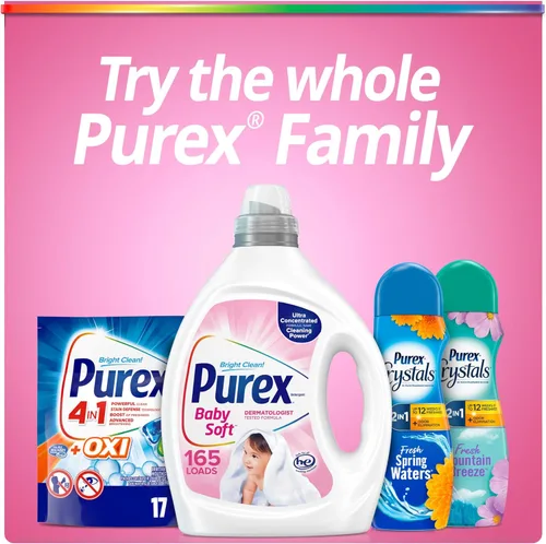 Miniatura 9 de Detergente líquido para ropa de bebé Purex, ultra concentrado, 82.5 fl oz, 165 lavados, hipoalergénico, sin colorantes, suave para la piel