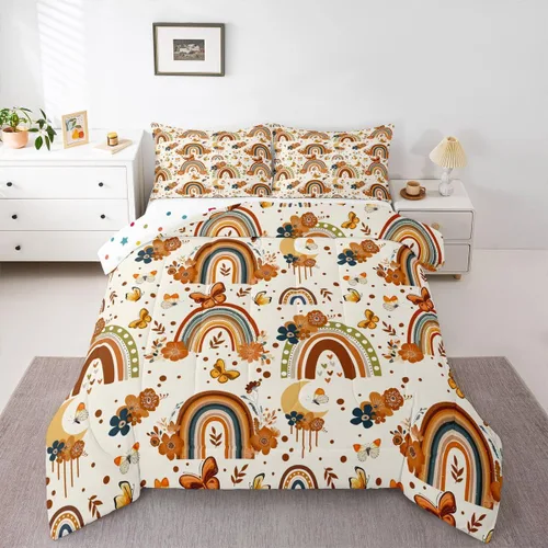 Miniatura 24 de Juego de Edredón de Princesa de Ballet para Niñas Tamaño Individual, Juego de Ropa de Cama de Castillo Arcoíris Kawaii Flores Lindas Mariquita Multi