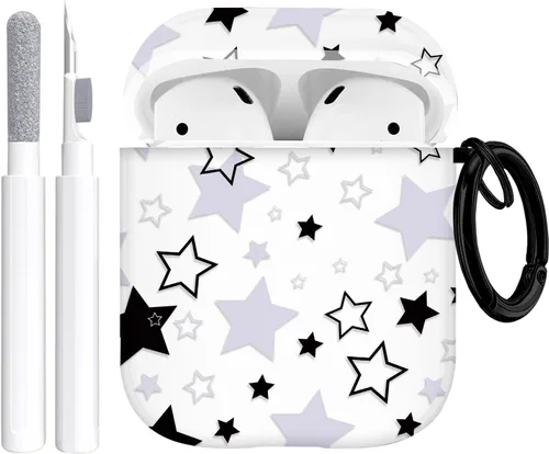 Funda compatible con Airpods con llavero de estrella, diseño de estrella con bonitos encantos, funda protectora suave de poliuretano termoplástico a